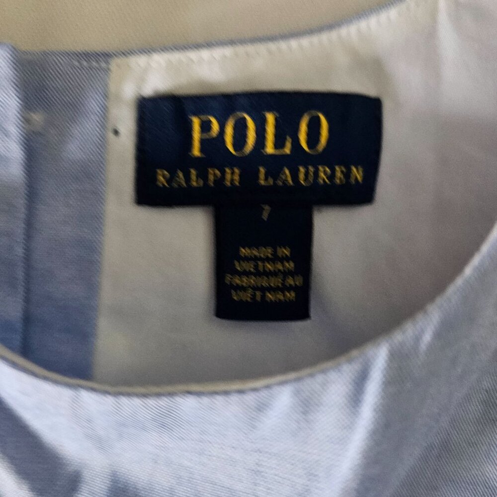 Polo Ralph Lauren Kids Girls Blue Fit And Flare Daisy Oxford Dress Size 7 - Picture 8 of 16